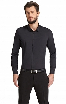 Koszula męska Paolo koloru czarnego, bawełniana z dodatkiem włókien syntetycznych.