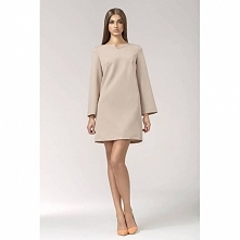 Beżowa sukienka trapezowa S35