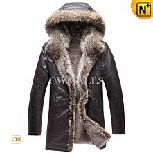 Mens Sheepskin Fur Coat with Hood CW877159