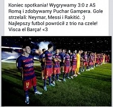 Barca Wygrała ! Oh yea ! Cudownie !!! <3 VeB ! Taką Barce chcemy oglądać ! Gratulujemy Pucharu i czekamy na dalsze sukcesy !!! <3