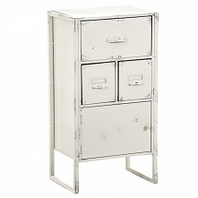 Szafka marki Aluro wykonana z metalu , posiadająca jedną większą i dwie mniejsze szuflady oraz półkę za drzwiczkami. Bardzo praktyczny prowansalski mebelek.