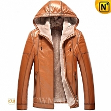 Brown Hooded Shearling Jacket CW857167 - cwmalls.com