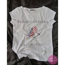 Pięknie ręcznie malowany t-shirt "Poślubie chłopaka w trampkach" z grafiką. Możliwość wyboru fasonu oraz rozmiaru.