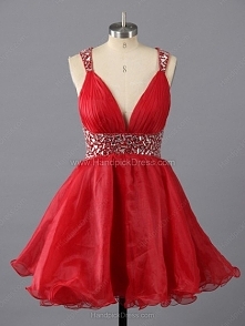 A-line V-neck Organza Ruched Short/Mini Prom Dresses