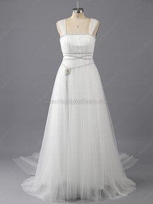 A-line Tulle Pearl Detailing Sweep Train Wedding Dresses