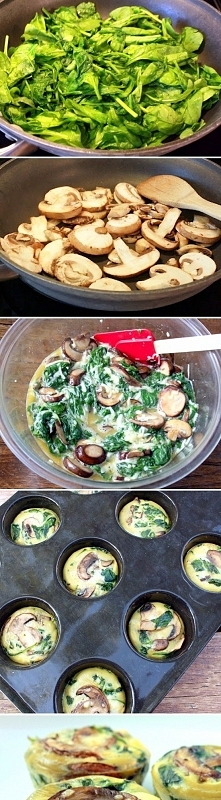 Omlet ze szpinakiem i pieczarkami w formie babeczek