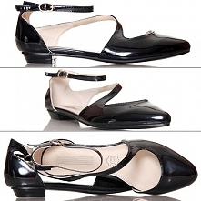 BALERINKI CZARNE LAKIEROWANE PRZEPLATANE PASKI