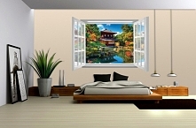 Fototapeta wycinana Consalnet 1063 - Japoński ogród, widok przez otwarte białe okno