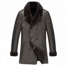 Mens Brown Double-breasted Shearling Coat