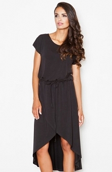 Figl M394 sukienka czarna Piękna dzianinowa sukienka asymetryczny fason