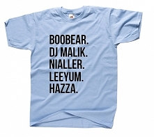 Modna koszulka blogerska z napisami BOOBEAR DJ MALIK NIALLER LEEYUM HAZZA - fajna bluzka fandomowa dla diectioners ; t-shirt z napisami z kolekcji KOSZULKI ONE DIRECTION - świet...
