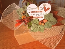 upominek weselny własnoręcznie ozdobiony jesiennymi dodatkami