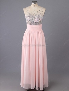 A-line Chiffon Scoop Neck Floor-length Beading Prom Dresses