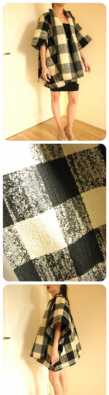 Poncho krata wełna 2016 B&W oversized