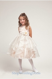 Nice Ivory Ruched Handmade Flower Trimed Tea Length Beauty Flower Girl Dress,cheap ivory flower girl dresses,girls clothing