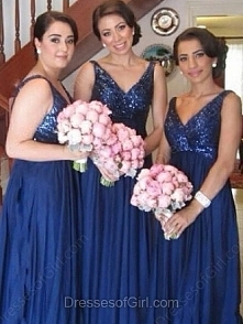 Empire V-neck Chiffon Floor-length Beading Bridesmaid Dresses