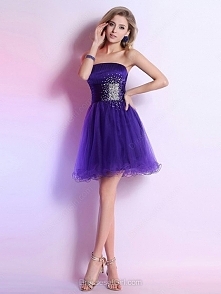 A-line Strapless Satin Tulle Short/Mini Beading Prom Dresses