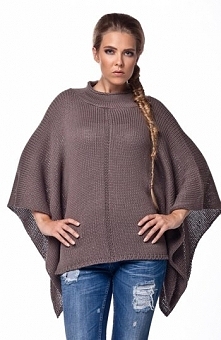 Lemoniade LS151 sweter cappucino Komfortowy sweter damski, fason typu poncho, wykonany z ciepłej dzianiny
