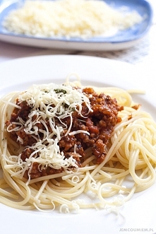 Prosty przepis na spaghetti bolognese

Składniki: (na 4 porcje)

- 1 puszka pomidorów
- 1 cebula
- 3 ząbki czosnku
- 3-4 łyżki przecieru pomidorowego
- 250g mięsa mielonego np. ...