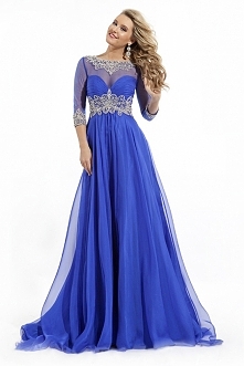 Beads Ruffles 2015 Bateau 3/4 Length Sleeve Prom Dress