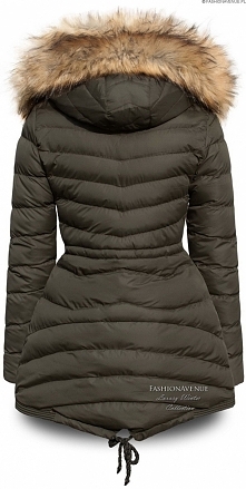 Kurtka damska zimowa parka futerko jenot ocieplana puchówka asymetryczna kaptur taliowana #109 @fashionavenuePL
