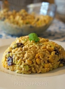 Sałatka ryżowa z kurczakiem
1 podwójna pierś z kurczaka
2 woreczki ryżu
1 kostka rosołowa
1 puszka kukurydzy
1 puszka czerwonej fasoli
1 por
curry, sól, pieprz, papryka czerwona...