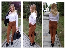 Rude spodnie z frędzlami z wysokim stanem - MOJE DIY. Ginger trousers with fringes DIY. Więcej zdjęć po kliknięciu