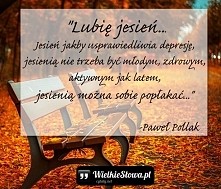 „Lubię jesień… Jesień jakby usprawiedliwia depresję, jesienią nie trzeba być młodym, zdrowym, aktywnym jak latem, jesienią można sobie popłakać…”
– Paweł Polla