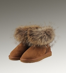 Women UGG Fox Fur Mini Boots Chestnut for sale