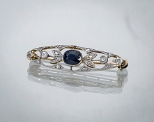 Brosza vintage, stary styl, piękne kamienie, szafir i diamenty.