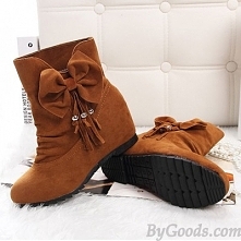 Lovely Bow Bead Tassel Within Higher Wedge Heel Folds Girls Boots