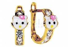 Złote kolczyki dla małej dziewczynki z białymi cyrkoniami - uroczy motyw Hello Kitty - kolekcja kolczyków GESELLE Jubiler