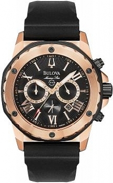 zegarek męski Bulova Marine Star, świetny design, elegancki wygląd, chronograf, neobrite, koperta w kolorze złota, wygodny gumowy pasek