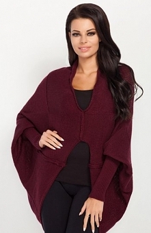 Fobya F217 sweter bordowy Modna narzutka, luźny fason, wykonana z miękkiej dzianiny