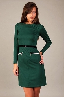 Zielona klasyczna sukienka ze srebrnymi suwakami