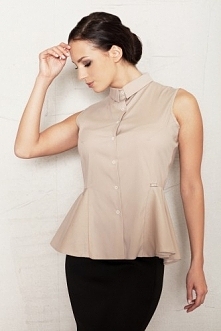 Beżowa elegancka koszula damska z kołnierzykiem