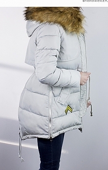 Kurtka damska zimowa parka naszywki jenot militarna asymetryczna szara model #111 fashionavenue.pl