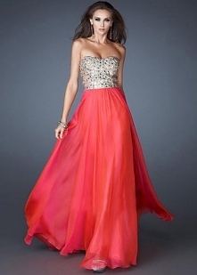 Watermelon Strapless Cutout Waist Evening Gown