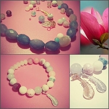 Naszyjnik z błękitnych agatów oraz bransoletka z piórkiem ze srebra pr. 925