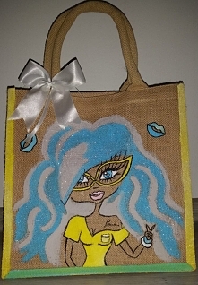 Midi Juta Bags torba recznie malowana, uzyte zostały specjalne farby odporne na scieranie i pranie. Mozliwosc indywidualnego doboru kolorow.Idealna na prezent do szkoły czy na z...