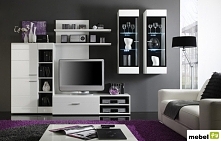 Białe, nowoczesne meble Meblościanka VISAGE z oświetleniem model II. Wiecej po kliknięciu w foto.