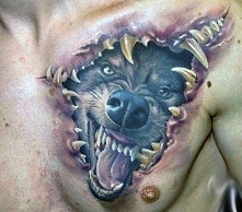 wolf 3d chest tattoo
