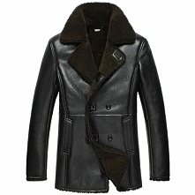 Cwmalls Mens Black Shearling Leather Coat