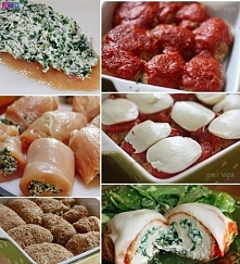 Roladki z Kurczaka ze Szpinakiem i Mozzarellą...pychota Farsz: 1 łyżka masła, 250 g szpinaku (może być mrożony), 2 ząbki czosnku, 100 g mozzarelli , sól, pieprz. Na patelni rozp...