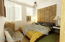 Modraszka - projekt gotowy malutkiego domku rodzinnego. Widok wnętrza  - wizualizacja sypialni.