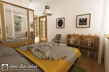 Modraszka - projekt gotowy malutkiego domku rodzinnego. Widok wnętrza  - wizualizacja sypialni.