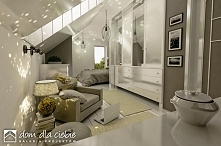 Projekt domu Alka - niewielki, ekonomiczny, domek z użytkowym poddaszem. Wizualizacja wnętrza - sypialnia.