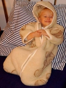 Śpiworek wełniany dziecięcy, z rękawkami, w misie - BBD