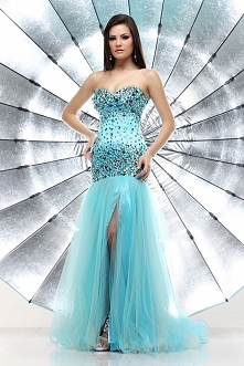 Strapless Beaded Mermaid Sparkle Evening Dress