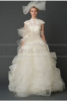 Modest Ball Gown Tulle Floor-length High Neck Sleeveless Zipper Informal Wedding Dresses